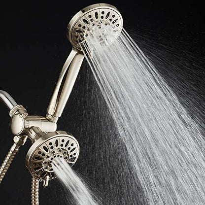 AquaDance Brushed Nickel Premium High Pressure 48-setting 3-Way Combo for The Best of Both Worlds – Enjoy Luxurious 6-setting Rain Shower Head and 6-Setting Hand Held Shower Separately or Together | Enjoy Two 6-Setting Rain & Hand Showerheads Separately o