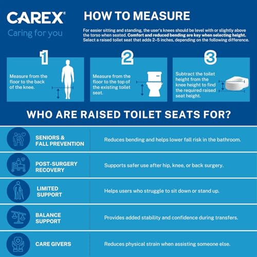 Carex Toilet Seat Riser, Elongated Raised Toilet Seat Adds 3.5 inches to Toilet Height, Assists with Bending or Sitting, Bolt-On Installation Under Existing Toilet Seat, 300 Pound Weight Capacity - style: Elongated