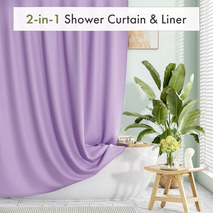 Lavender Purple Shower Liner Cloth Waterproof, Soft Shower Curtain Liner Fabric with Weighted Stones, Washable Shower Curtain and Liner 2-in-1, 120G Heavy Duty, 12 Grommet Holes, 72 x 72 Inches - color: Lavender Purple, size: 72"W x 72"L (Pack of 1)