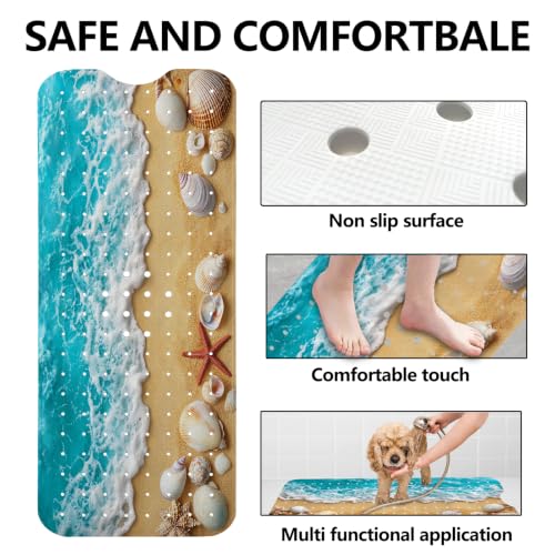 LNOND Summer Beach Bathtub Mat Non Slip, 40 X 16 Inch Tub Mat for Bathroom, Sand Beach Bath Tub Shower Mat with Drain Holes and Suction Cups - color: Sand Beach Bathtub Mat