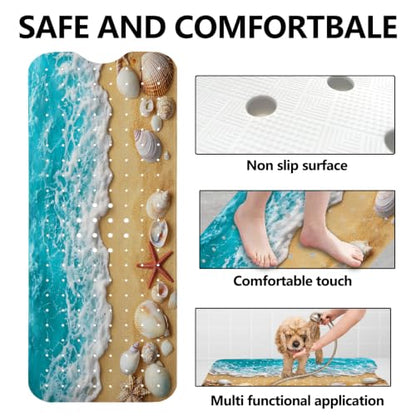 LNOND Summer Beach Bathtub Mat Non Slip, 40 X 16 Inch Tub Mat for Bathroom, Sand Beach Bath Tub Shower Mat with Drain Holes and Suction Cups - color: Sand Beach Bathtub Mat