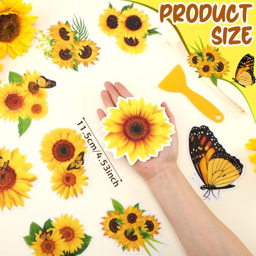 Yaomiao 24 Pcs Sunflower Non Slip Bathtub Stickers with Scraper | Shiny, Sparkle, Glitter, Peva, 4.53inch, Easy Apply, No Residue, for Bathroom, Shower Stairs Floor,Safety, Cute, Grip - style: Sunflower