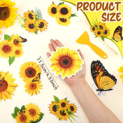 Yaomiao 24 Pcs Sunflower Non Slip Bathtub Stickers with Scraper | Shiny, Sparkle, Glitter, Peva, 4.53inch, Easy Apply, No Residue, for Bathroom, Shower Stairs Floor,Safety, Cute, Grip - style: Sunflower