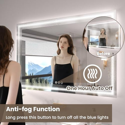 Snowdool 48 x 40 in LED Bathroom Mirror, Front and Backlit, Anti-Fog | Front and Backlit, 3 Color Temperatures, Anti-Fog, Tempered Glass - size: 40"L x 48"W