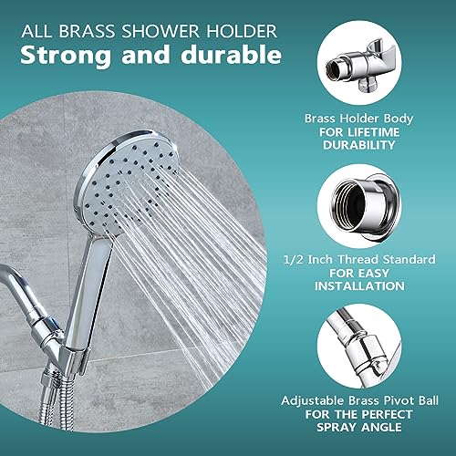 All Metal Handheld Shower Head Holder - Adjustable Shower Rod Holder with Brass Pivot Ball - Handheld Shower Head Holder - Shower Hose Holder for attaching Shower arm to Shower Hose, Chrome… - color: Handheld