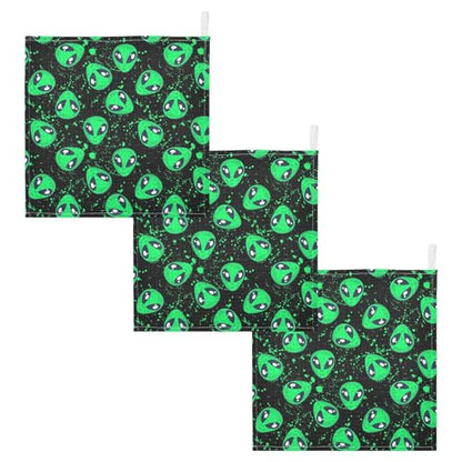 Baby Green Alien Muslin Washcloths 3 Pack - Muslin Burp Cloths Hanky Large 11.8"X11.8" Extra Soft Absorbent Baby Burp Rags for Newborn 100% Cotton for Boys Girls Gift - size: one sizex3