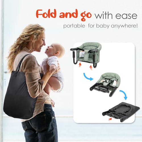Hook On High Chair - Portable & Foldable for Babies 6-36 Months, Family & Travel Use with Carry Bag(Sage Green) - color: Sage Green