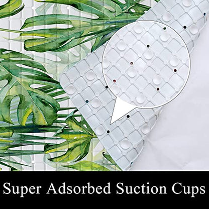 Green Leaves Bathtub Mat Non Slip Palm Leaf Bath Shower Mat 15x27 Tropical Banana Leaf Bath Tub Mat with Drain Holes Suction Cups Washable Botanical Monstera Bath Mat for Tub for Bathroom - color: Leaves