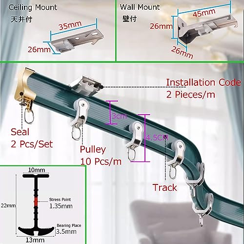 Flexible Bendable Ceiling Curtain Track Wall Mount, Sliding Ceiling Track System Aluminum Heavy Duty Room Divider Curtain Rod For Hang Curtains, Curved Shower, RV Curtain Rails, Bay Windows - color: Black, size: 1m-3.3ft