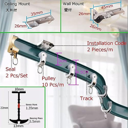 LIYI929GP Flexible Bendable Ceiling Curtain Track Wall Mount, Sliding Ceiling Track System Aluminum Heavy Duty Room Divider Curtain Rod for Hang Curtains, Curved Shower, RV Curtain Rails, Bay Windows - color: Blue, size: 1m-3.3ft