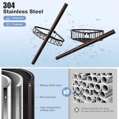 Corner Shower Caddy Tension Pole: Stainless Steel Rustproof 4-Tier Shower Organizer - 47-121 inch Adjustable Bathroom Shelves for Bathtub Shampoo Storage - Tension Rod Floor Standing Bath Rack -Bronze - style: A Style-Bronze