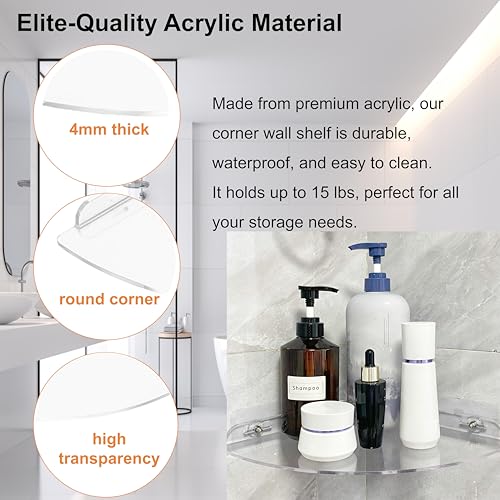 Acrylic Corner Shower Shelves, Adhesive Bathroom Shower Caddy, Wall Mounted Bathroom Organizer for Home Decor,Clear Shower Shelf,No Drilling