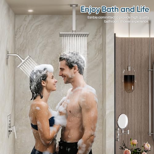 Nickel Shower System, Brushed Nickel Shower Faucet Set, 10'' Ceiling Shower Head, 6'' Wall Mounted Shower Head, 3 In 1 Push Button Shower Valve Kit, Waterfall ShowerHead with Handheld, Brushed Nickel - color: Brushed Nickel