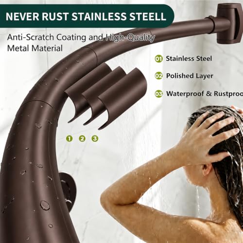 Bronze Curved Shower Curtain Rod for Bathroom 33-78 In Adjustable Extra Wide Curved Shower Rod, RustProof Stainless Steel Round Shower Rods for Bathtub, Stall Need Drilling - color: Bronze