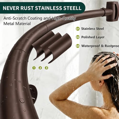 Bronze Curved Shower Curtain Rod for Bathroom 33-78 In Adjustable Extra Wide Curved Shower Rod, RustProof Stainless Steel Round Shower Rods for Bathtub, Stall Need Drilling - color: Bronze