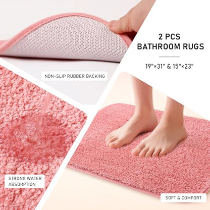 XLHOMO Bathroom Sets with Shower Curtain and Rugs Bathroom Accessories Set Pink Bathroom Set,Shower Curtain Set with Stainless Steel Trash Can - size: Pink, style: Bath Set+Shower Curtain+Bath Rugs