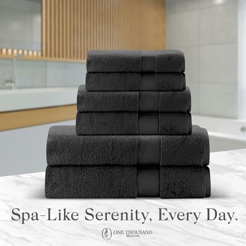 Premium Staple Cotton Bathroom Towel Set - Black 600 GSM 6-Piece Luxury Bath Towel Set 1 Stripe - 2 Bath Towels, 2 Hand Towels & 2 Washclothes Set - High Absorbent & Quick Dry for Gym, Spa, Hotel - color: Black - 1 Stripe
