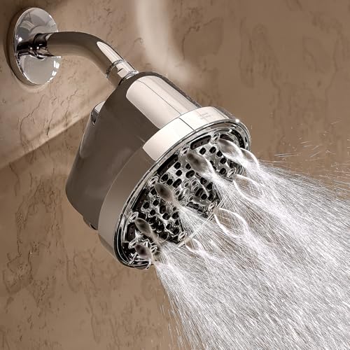 JOMOO 6 inch Rain Shower Head with Filter, High Pressure 5-Spray Mode Fixed Showerhead with Replaceable Filter Cartridge for Hard Water Remove Chlorine, Water Saving Bathroom Rainfall Shower Head
