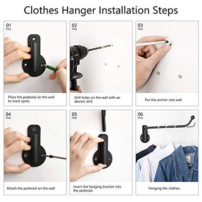 Mkono Wall Mounted Drying Rack Laundry Hook with Swing Arm Valet Rod 2 Pack | Black, Laundry Room Organization, Space Saving, Foldable, Easy Install, Wall Clothes Hanger, Closet Bathroom Bedroom Organize - color: Black