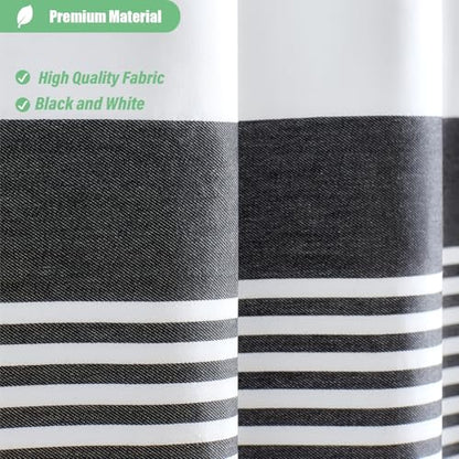 Stall Fabric Shower Curtain - 54x78 Modern Farmhouse Black and White Boho Striped Cloth Shower Curtain with Tassels, Hotel Luxury Bathroom Shower Curtain Set with 10 Hooks - color: Black, size: 54"W x 78"L (Pack of 1)