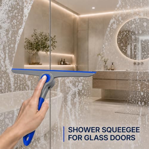 10" Heavy Duty Blue, Grey Window Cleaning Squeegee, Handheld Squeegee for Glass Doors, Windows, Car Windshields & More - color: Blue