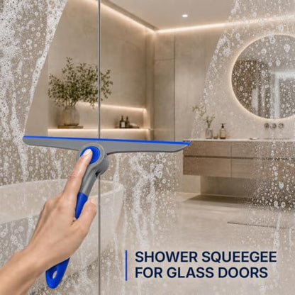 10" Heavy Duty Blue, Grey Window Cleaning Squeegee, Handheld Squeegee for Glass Doors, Windows, Car Windshields & More - color: Blue