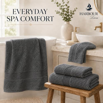 Towel Set for Bathroom, 3 Piece Turkish Cotton Bath Hand and Wash Towels | Mixed size set in Silver Grey, 600 gram weight. Double stitched hems suit family and guest use. - color: Silver Grey