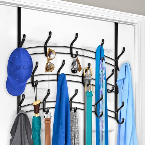 LYNK Professional® Home™ Over the Door Hooks - 28 Hook – Over the Door Coat Rack - Over the Door Hanger - Hanging Towels or Clothes - Bathroom, Bedroom, Laundry Room - Lifetime Ltd. Warranty, Black - color: Piano Black, size: 28 Hooks Meridian