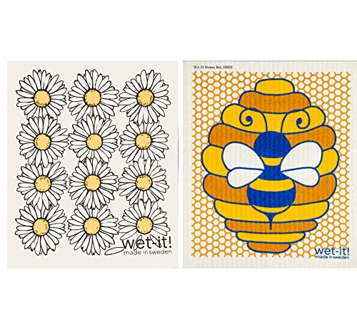 Swedish Dishcloth Set (Honey Bee, Set of 2) – Reusable and Washable Dishcloths, Multi-Purpose Absorbent Cloths for Kitchen, Bathroom, and Household Cleaning, Durable and Non-Scratch - color: 2bee