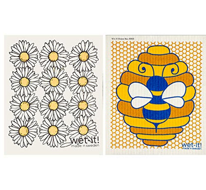 Swedish Dishcloth Set (Honey Bee, Set of 2) – Reusable and Washable Dishcloths, Multi-Purpose Absorbent Cloths for Kitchen, Bathroom, and Household Cleaning, Durable and Non-Scratch - color: 2bee