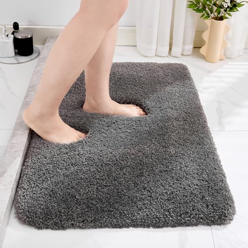 Disolla Bathroom Rug 20x32 - Non-Slip Plush Thick Bath Mat, Highly Absorbent & Ultra Soft Fluffy Floor Mat, Machine Washable for Shower and Tub, Dark Grey - color: Dark Grey, size: 1'8" x 2'8" (20''x32'' Bathroom Rug)