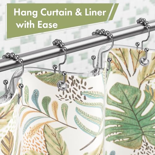 Shower Curtain Rings, Rust-Resistant Metal Double Shower Hooks for Curtain Rolling Shower Curtain Hooks Rings Shower Rings for Bathroom Shower Curtain Rod, Chrome, Set of 12 Rings - color: Chrome, style: Modern - Double Hooks