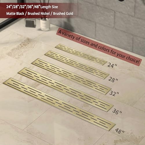 Linear Shower Drain, 48" Brushed Gold, Easy to Install & Clean | Including Hair Catcher & Removable Grate, Fits No-hub System, 304 Stainless Steel(Drain Base Not Included) - color: Brushed Gold, size: 48 inch
