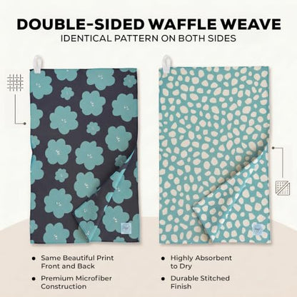 Kitchen Towels, Dish Towels for Kitchen, 2 Pc Kitchen Towel Set | Microfiber Waffle Towels, 16 x 26 inches, with Hanging Loops, Reusable Tea Towels, Cute Kitchen Towels - 2 Pack - color: Turquoise
