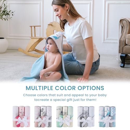Softan Baby Hooded Towels and Washcloths Set 6 Pack, 28x28 Ultra Soft & Absorbent Baby Bath Towels for Newborn Infant Toddler, Unisex Boys Girls (Blue Dionsaur) - color: Blue Dionsaur