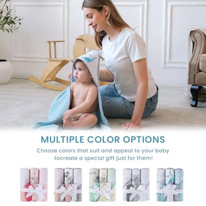 Softan Baby Hooded Towels and Washcloths Set 6 Pack, 28x28 Ultra Soft & Absorbent Baby Bath Towels for Newborn Infant Toddler, Unisex Boys Girls (Blue Dionsaur) - color: Blue Dionsaur