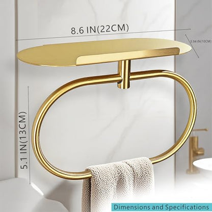 Towel Ring with Shelf, Heavy Duty Stainless Steel Bathroom Hardware, Adhesive No-Drill or Drill Mount Wall Mounted Towel Holder for Bathroom and Kitchen (Gold) - color: Gold