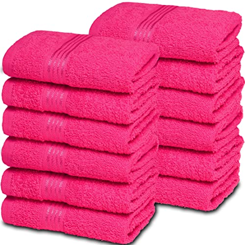 Ultra Soft Cotton Washcloths, Contains 12 Piece Face Cloths 12x12 inch, Ideal for Everyday use Face Towels, Compact & Lightweight Multi Purpose Washcloths - Hot Pink - color: Hot Pink, size: 12 Pack Washcloths