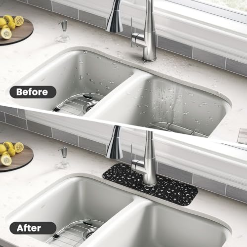 Black And White Moon Star Kitchen Sink Splash Guard Faucet Mat Super Absorbent Fast Drying Mat Sink Gadgets-Fast Drying Pad Sink Mat For Kitchen Bathroom (15" X 5.5" ) - color: Black And White Moon Star
