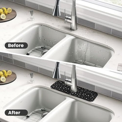 Black And White Moon Star Kitchen Sink Splash Guard Faucet Mat Super Absorbent Fast Drying Mat Sink Gadgets-Fast Drying Pad Sink Mat For Kitchen Bathroom (15" X 5.5" ) - color: Black And White Moon Star