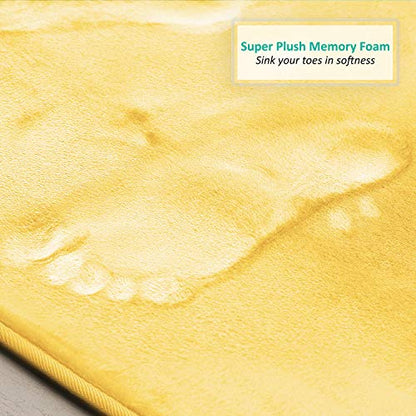 Clara Clark 3 Piece Bathroom Rugs Bath Mat Set, Velvet Memory Foam Bath Mats for Bathroom - Non-Slip, PVC Backing Bath Rugs, Washable - Dries Quickly, Yellow - color: Mellow Yellow