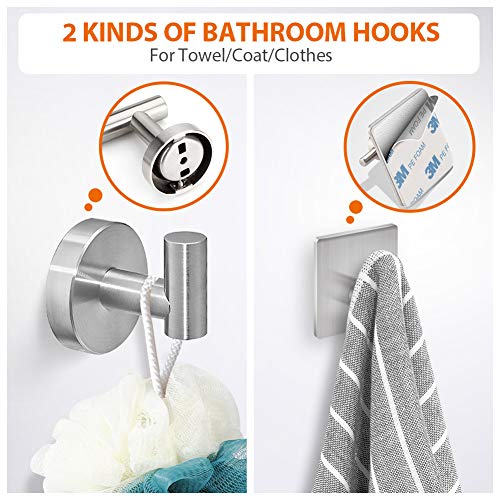 Tudoccy 5-Pieces Bathroom Hardware Set Brushed Nickel SUS304 Stainless Steel Round Wall Mounted - Includes 24" Hand Towel Bar, Toilet Paper Holder, 3 Robe Towel Hooks, Bathroom Accessories Kit | Includes hand towel bar, toilet paper holder, 3 robe hooks;