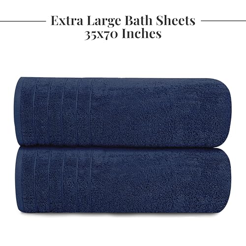 2 Piece Extra Large Bath Sheets 35 x 70 Inches, Navy | 100% Cotton, Larger & Lighter Weight, Quicker to Dry, Super Soft & Absorbent, Oversized Bath Towels - color: Navy