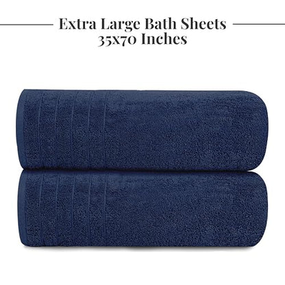 2 Piece Extra Large Bath Sheets 35 x 70 Inches, Navy | 100% Cotton, Larger & Lighter Weight, Quicker to Dry, Super Soft & Absorbent, Oversized Bath Towels - color: Navy