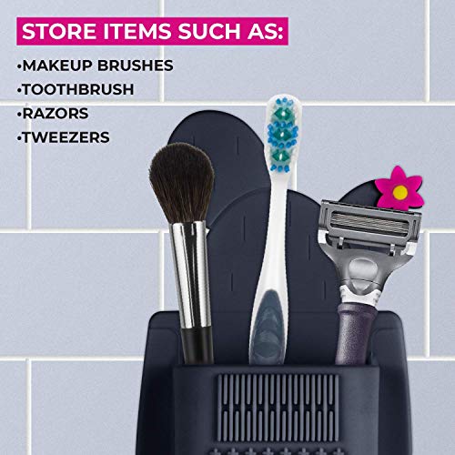 Lindo SiliPocket Silicone Makeup Brush Holder - Toothbrush Holder, Included Brush Cleaning Pad, Extra Strong Self-Adhesive Sticks Easy to Mirrors (Dark Gray) - color: Gray