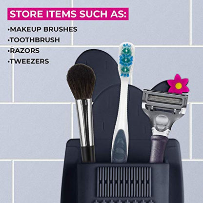 Lindo SiliPocket Silicone Makeup Brush Holder - Toothbrush Holder, Included Brush Cleaning Pad, Extra Strong Self-Adhesive Sticks Easy to Mirrors (Dark Gray) - color: Gray