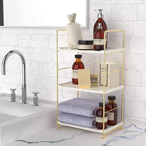 3-Tier Kitchen Spice Rack, Freestanding Stackable Organizer Shelf, Bathroom Countertop Storage Shelf, Cosmetic Organizer Holder, Square Standing Rack (Golden) - color: Golden