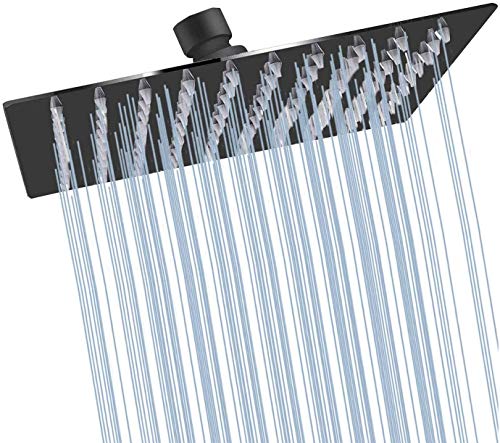 Black Shower Head GGStudy 6 inch Square Rain Shower Heads Stainless Steel High Pressure Ultra Thin Rainfall Bath Shower Self-cleaning Silicone Nozzle - color: Black, size: Square
