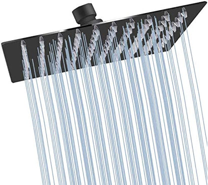 Black Shower Head GGStudy 6 inch Square Rain Shower Heads Stainless Steel High Pressure Ultra Thin Rainfall Bath Shower Self-cleaning Silicone Nozzle - color: Black, size: Square