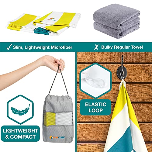 SUN CUBE Microfiber Beach Towel, Quick Dry Sand Free Beach Towel, Lightweight Compact Travel Swim Towel for Pool, Camping, Sand Resistant Packable Adult Towel - Yellow 78x35 Inches - color: Yellow, size: 78.00" x 35.00"